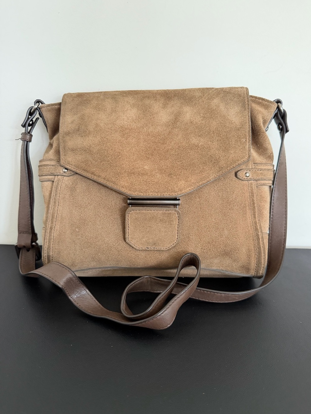 Kooba Brown Suede Leather Flap Crossbody Shoulder Bag Boho